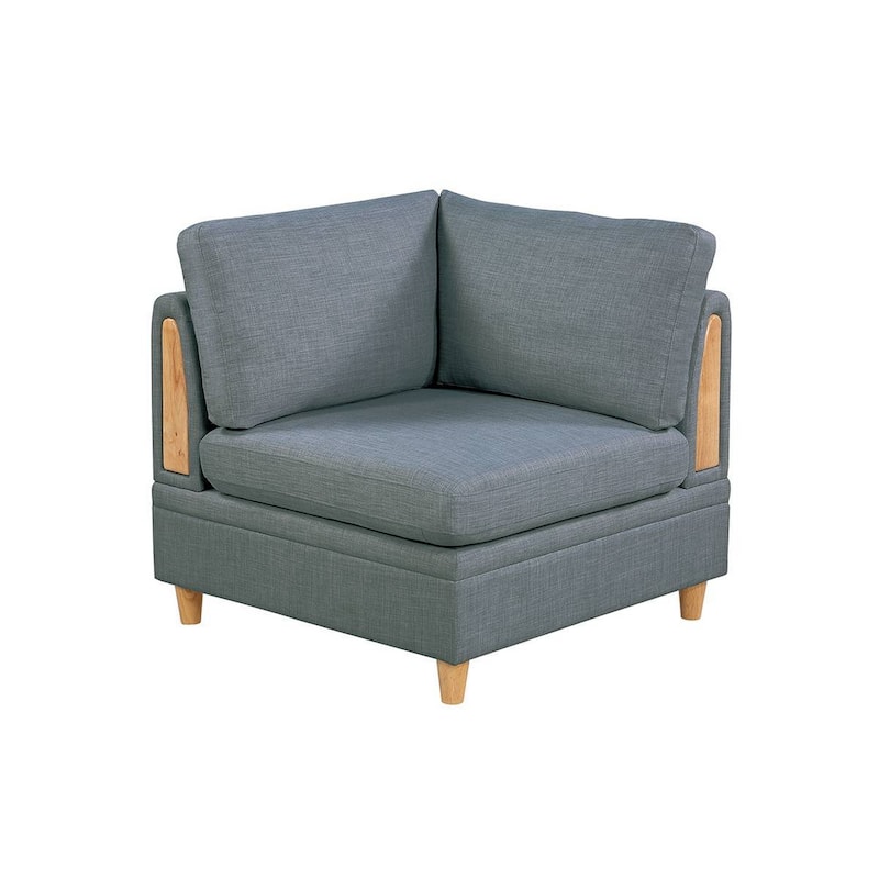 Gimy 37 Inch Modular Corner Sofa Chair, Gray Dorris Upholstery, Wood