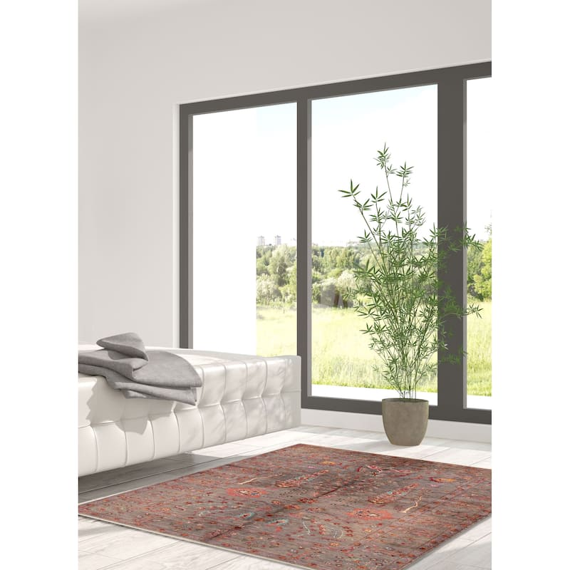 ECARPETGALLERY Hand-knotted Modern Ersari Grey Wool Rug - 4'11 x 6'9