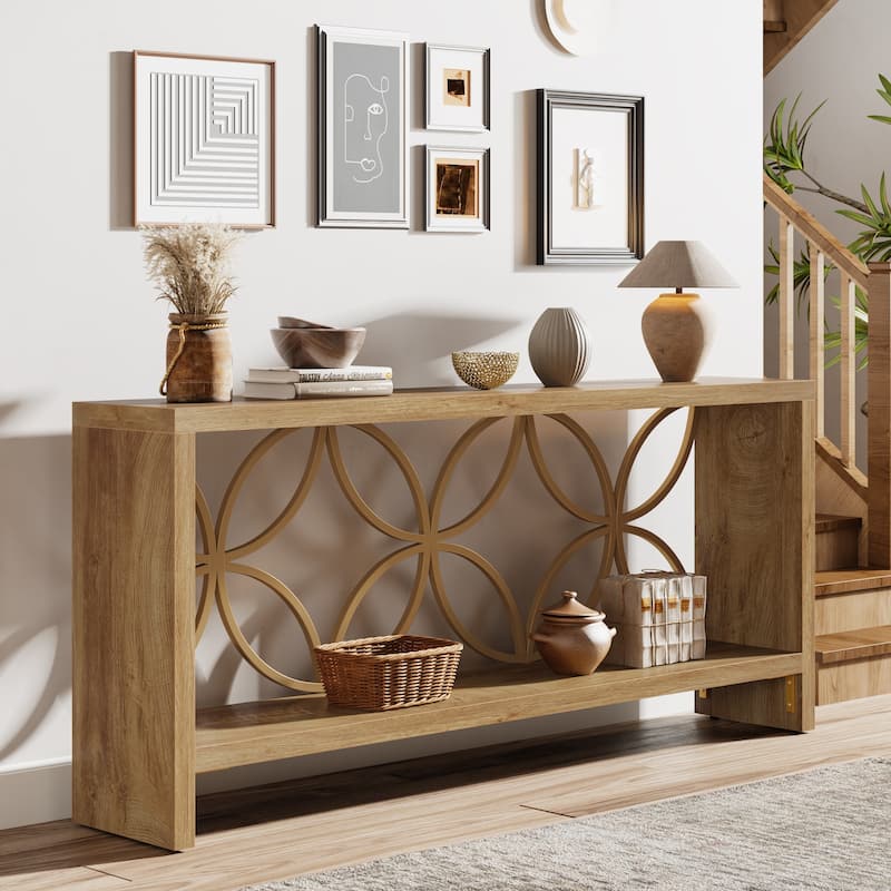 70.9 Inches Narrow Sofa Table, 2-Tier Console Table with Storage