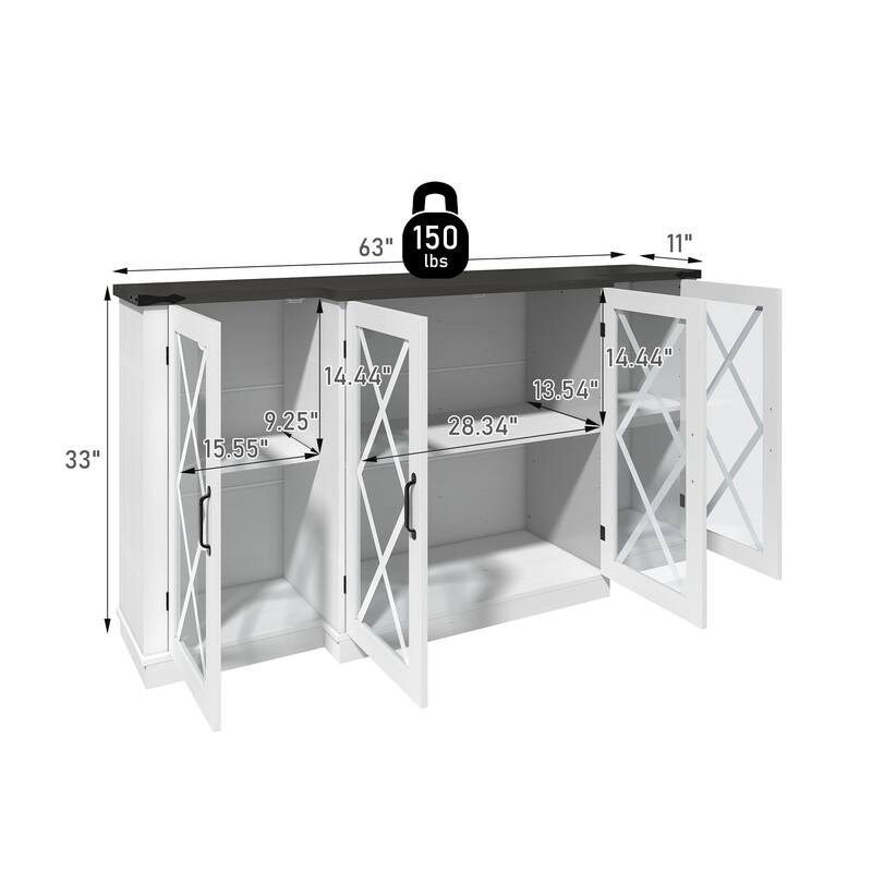 62.99" TV Stand with X Design Barn Doors and 4 Cabinets