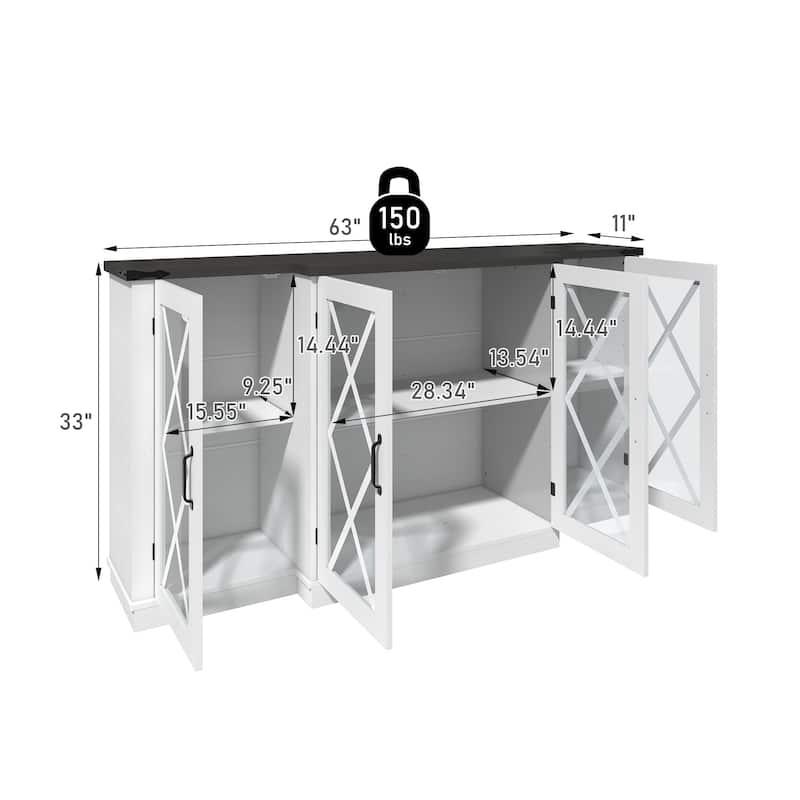 Farmhouse TV Stand wih Storage, 63" Entertainment Center , Wooden Media TV Console with Height Adjustable Shelves