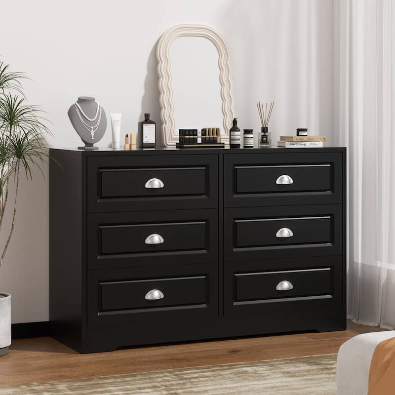 Futzca 6-Drawer Storage Dresser - Versatile Media Console & Entryway Organizer - Black