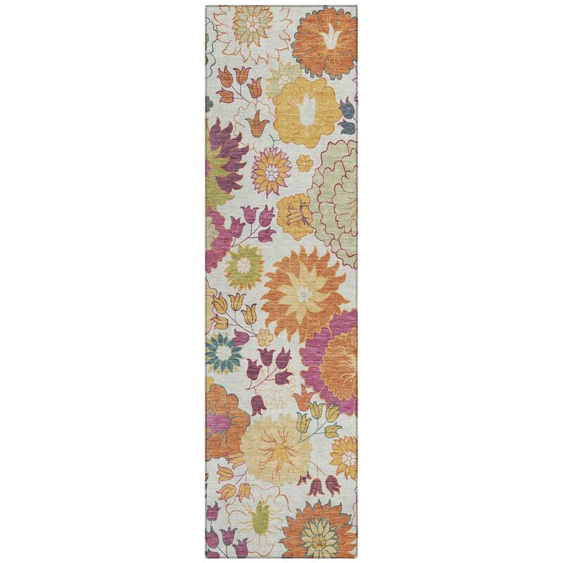 Machine Washable Indoor/ Outdoor Modern Floral Chantille Rug