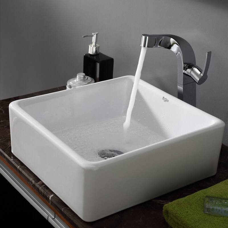 Kraus 15" Ceramic Vessel Bathroom Sink - Includes Pop-Up Drain