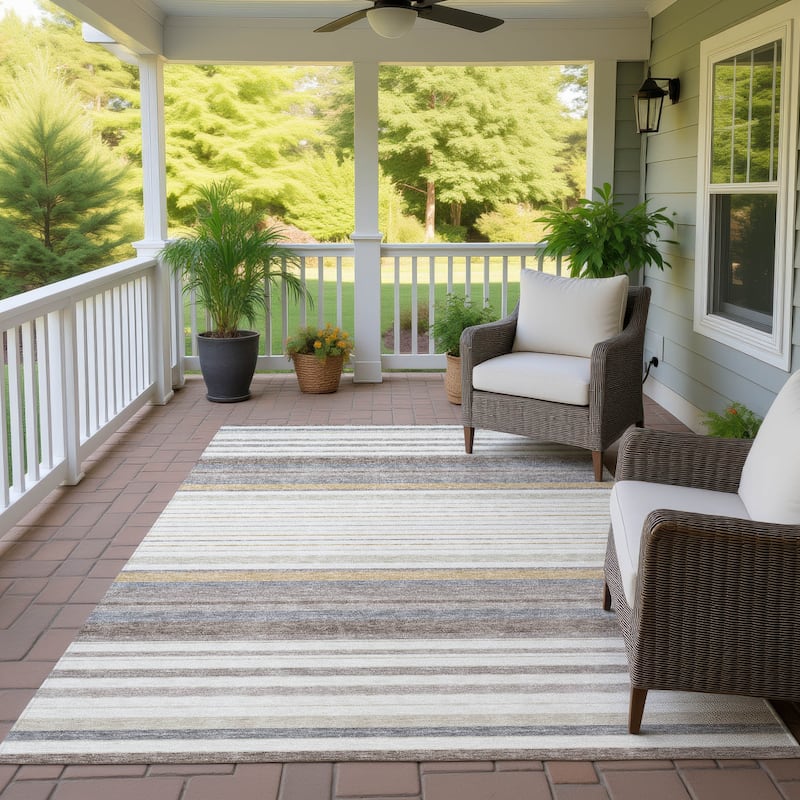 Machine Washable Indoor/ Outdoor Modern Stripes Chantille Rug