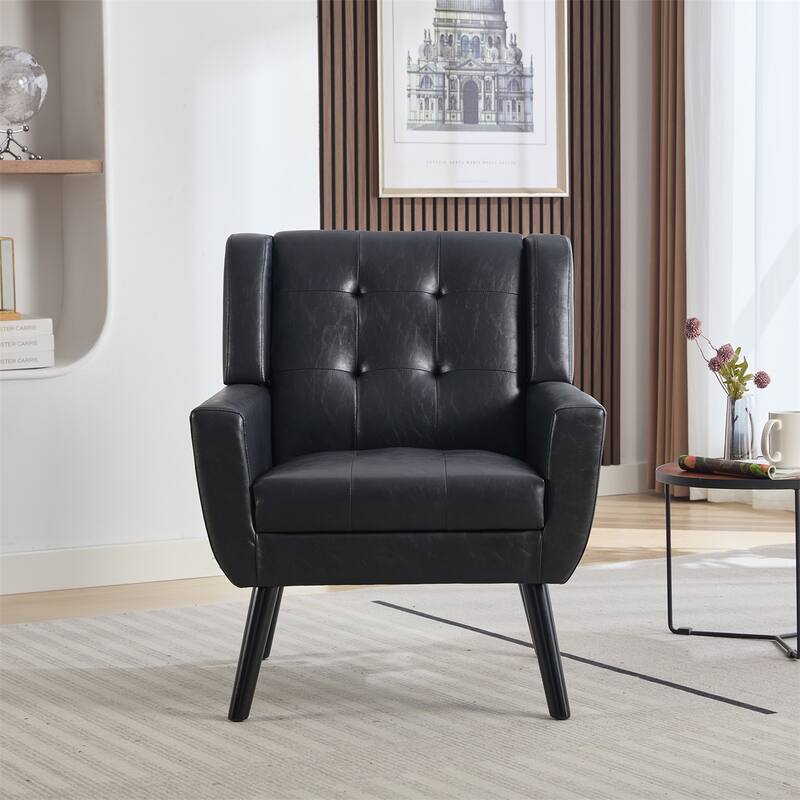 Modern Ergonomics Accent Chair with Black Legs - Black PU