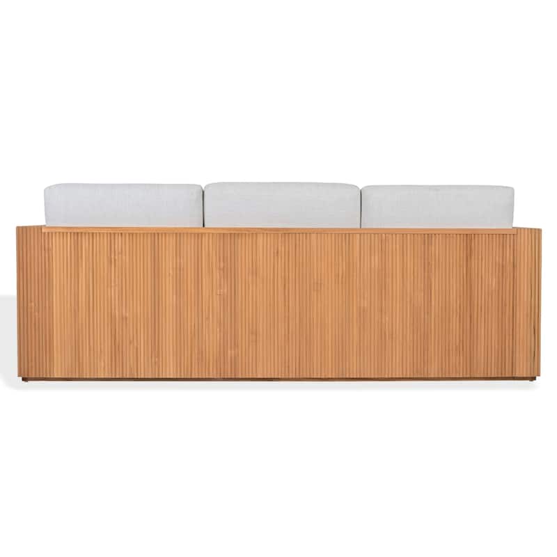 SAFAVIEH Couture Saint Lucia Reeded Teak Wood Patio Sofa - 80"W x 30"D x 24"H