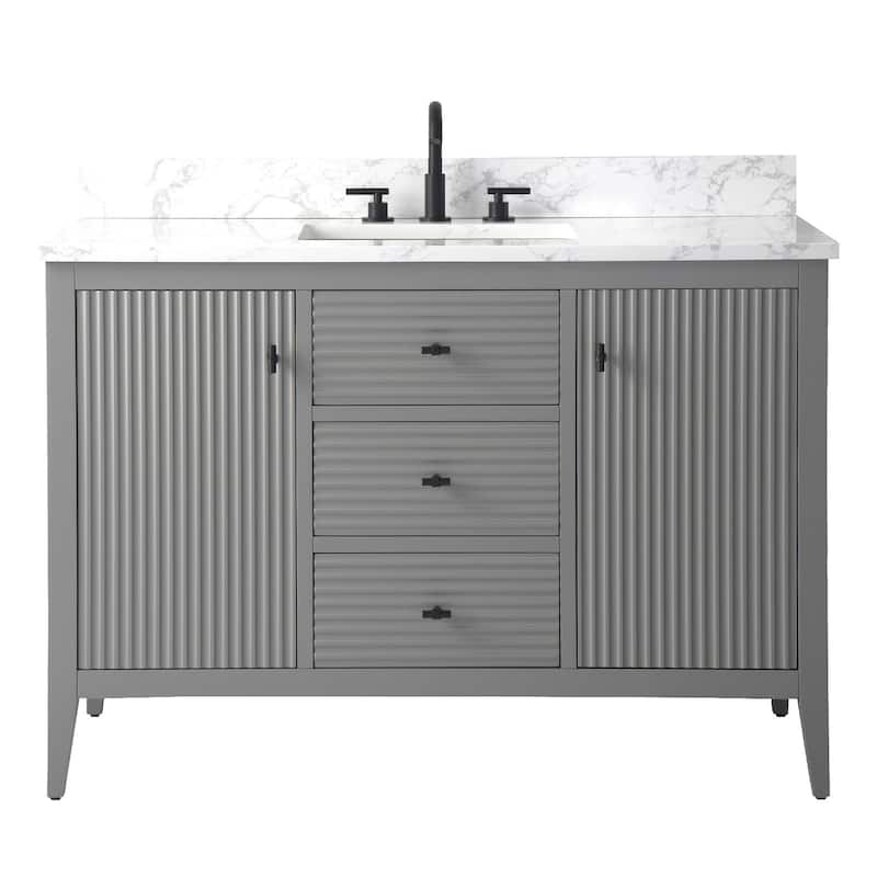 Vanity Art 48" Single Sink Bathroom Vanity Cabinet with Engineered Marble Countertop