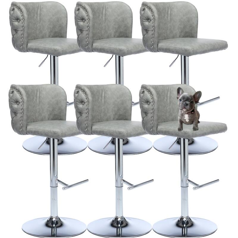 Upholstered Swivel Kitchen Counter Barstools Set of 6 - Gray Silver