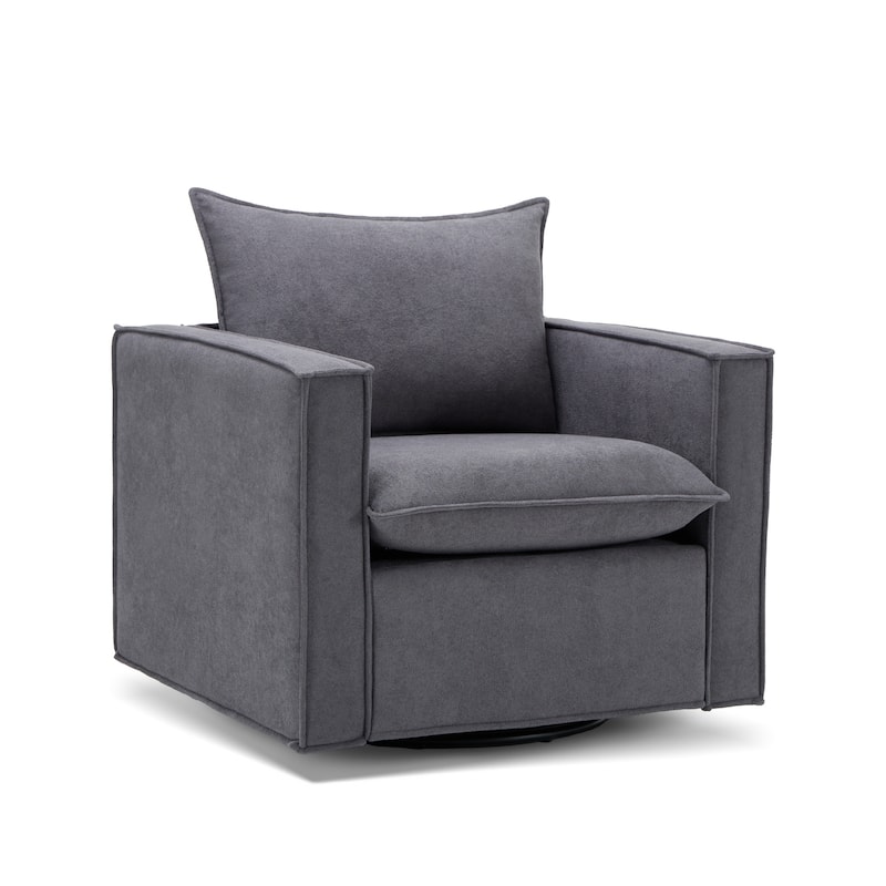 Swivel Accent Chair, 34'' Wide Upholstered Arm Chair with Plump Back Pillow, Modern Sofa Living Room Chair for Bedroom, Corner