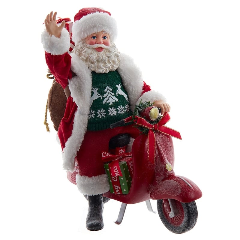 Kurt Adler 10-Inch Fabriché Santa on Scooter - Multicolored