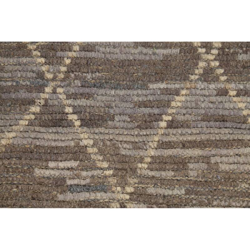 All-Over Trellis Moroccan Oriental Area Rug Handmade Beige Wool Carpet - 5'8"x 9'6"
