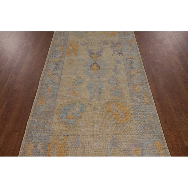 Oushak Vegetable Dye Runner Rug Hand-Knotted Wool Carpet - 3'1"x 11'6"