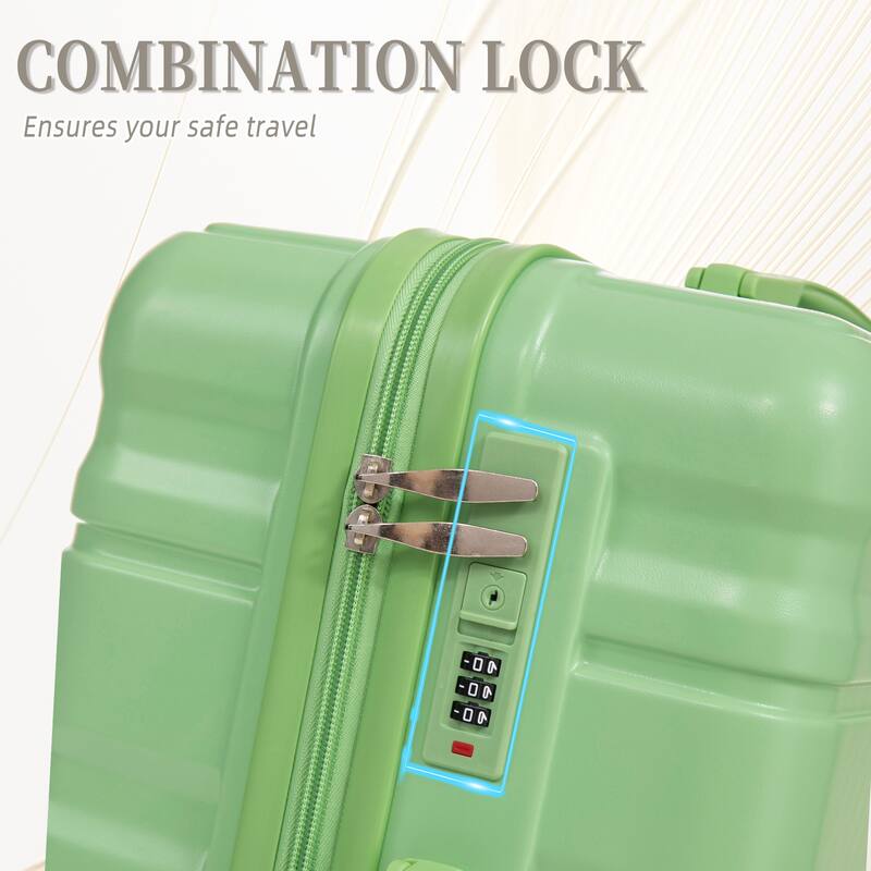 3-Piece, Modern Luggage Sets with Push-Button Telescopic Handle and Combination Lock, for Boarding Travel, Green