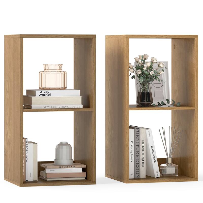 Gymax 2PCS 2-Cube Bookcase w/ Anti-tip Kit 2-Tier Open Back Bookshelf - Natural