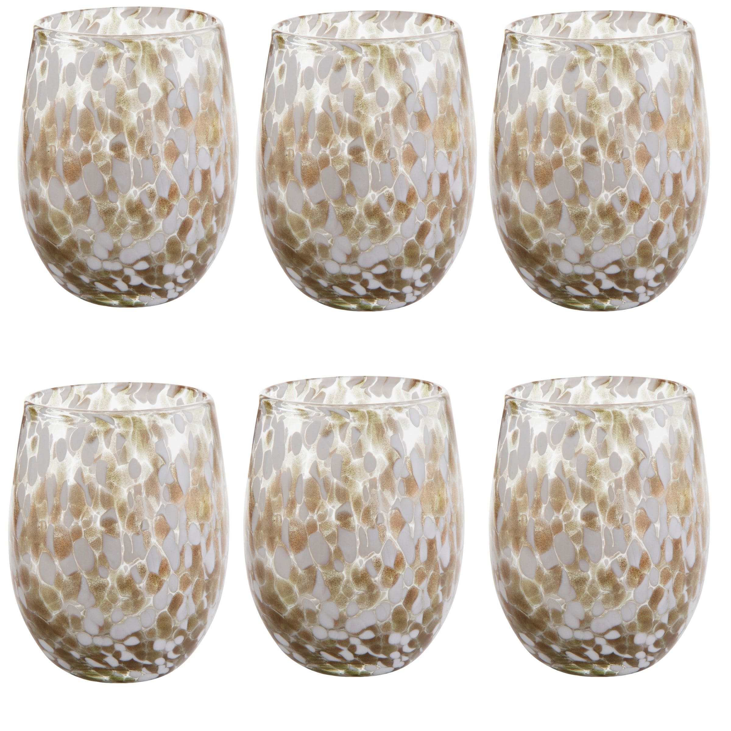 16 oz. Confetti Glass Stemless Wine Drinkware Gold Dishwasher Safe Beverage Glassware Set of 6