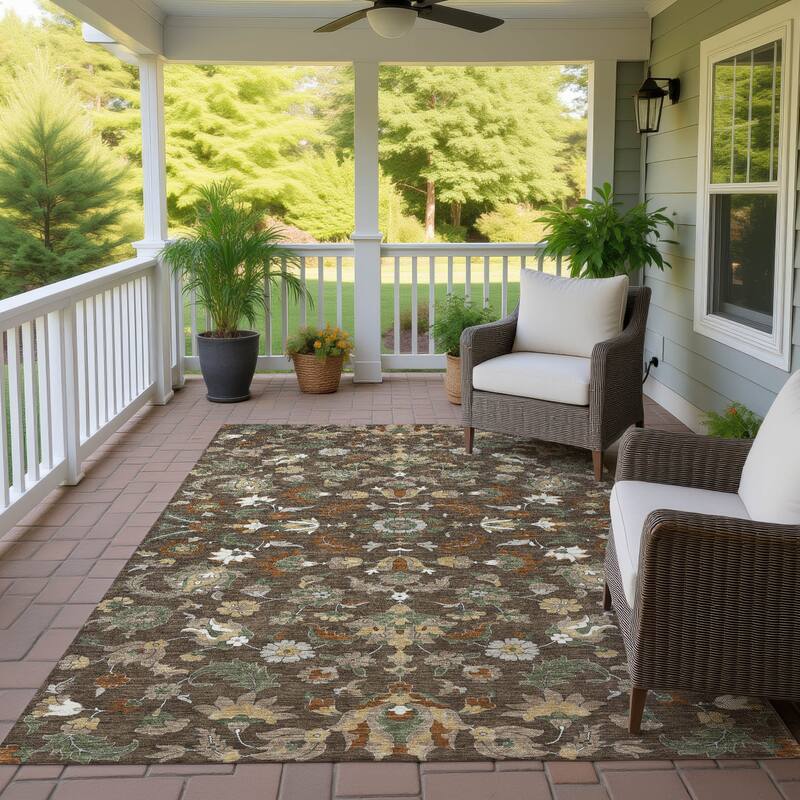 Machine Washable Indoor/ Outdoor Traditional Lanelle Chantille Rug - Chocolate - 9' x 12'