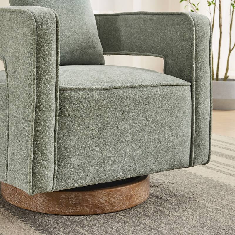 360 Degree Swivel Accent Chair with Solid Wood Base,Linen Blend