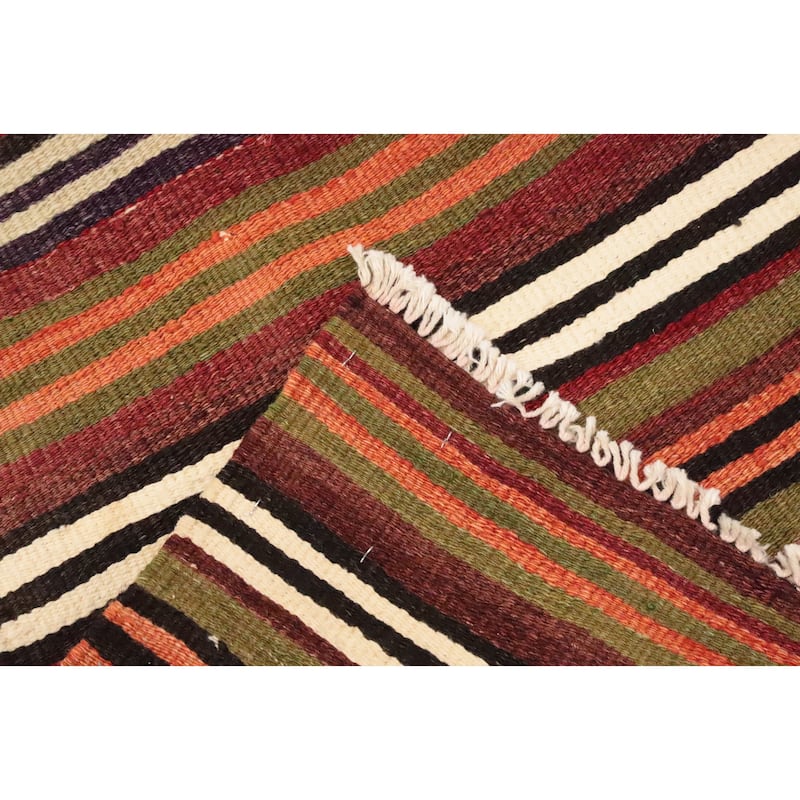 Hand Woven Oriental 100% Wool Carpet Southwestern Geometric Multi-Colored Kilim Area Rug - 11' 2'' X 4' 8''