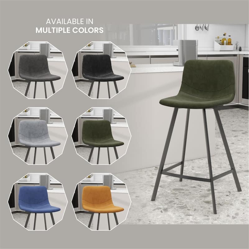 35-Inch Leather Counter Stool Padded Seat Stainless Steel Base and Footrest