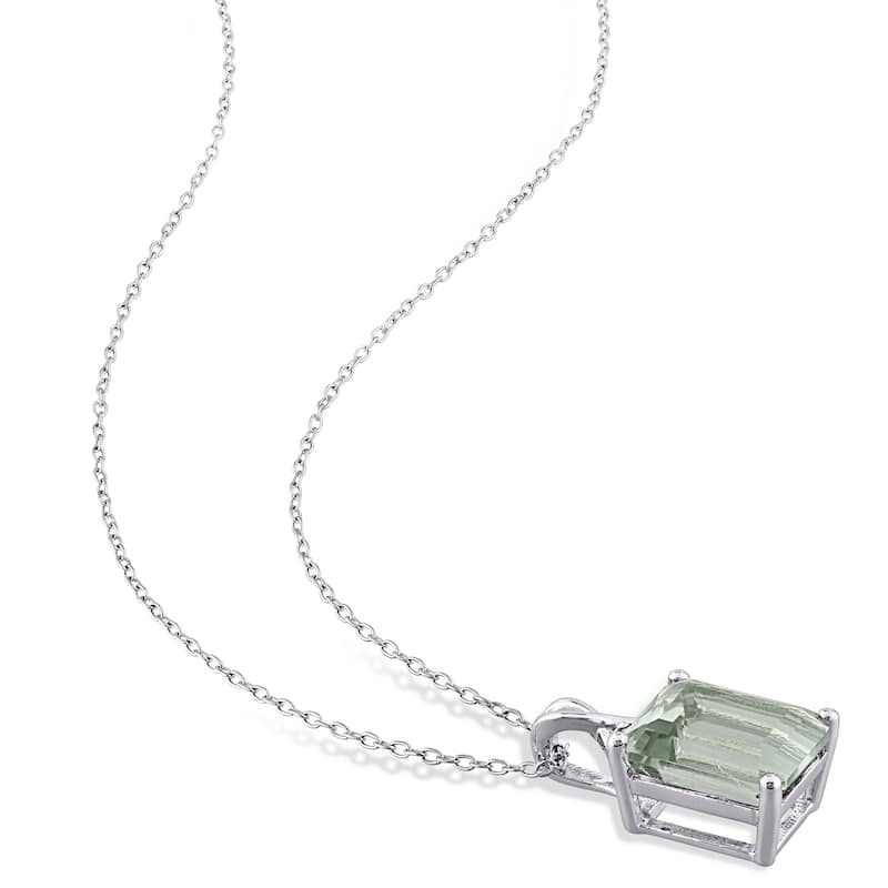 Miadora Sterling Silver Octagon-cut Green Quartz and White Topaz Solitaire Drop Necklace
