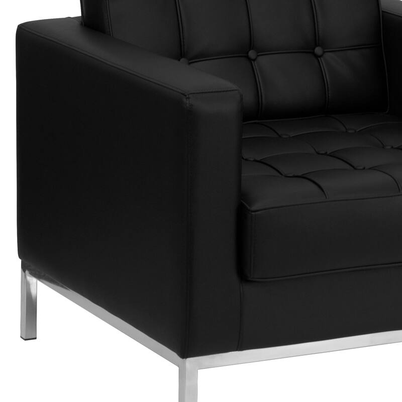Button Tufted LeatherSoft Chair with Integrated Stainless Steel Frame