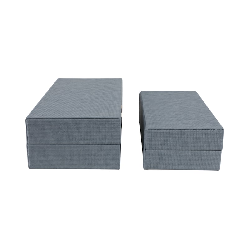 Decorative Rectangle Storage Boxes with Lid (Set of 2) - Blue, 12" - 14" - 14.0"
