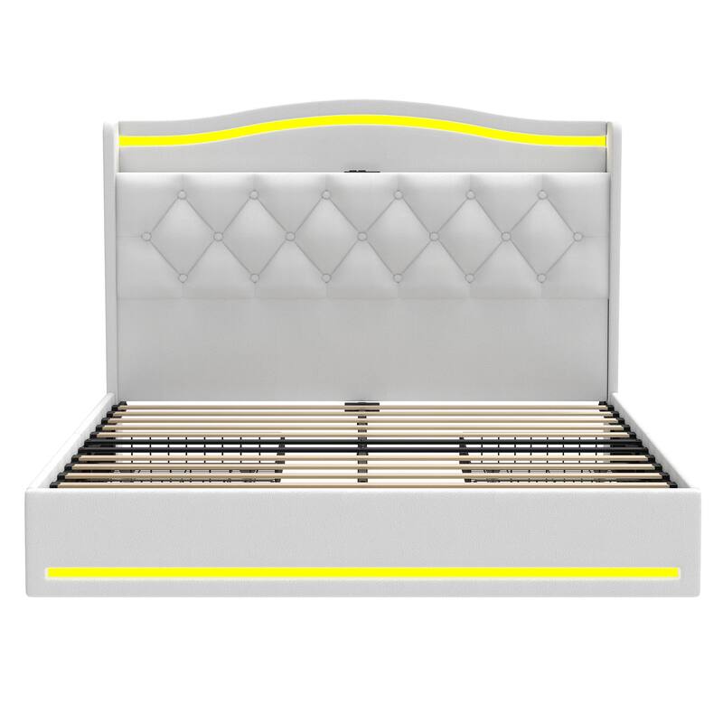 Moasis Queen Size Velvet Upholstered Bed Frame with 4 Storage Drawers & RGB Lights