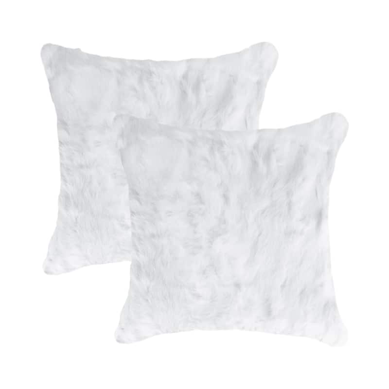 HomeRoots Set Of Two 18" White Rabbit Zippered Natural Fur Throw Pillows