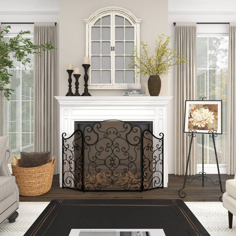 Metal Scroll Large Adjustable 3 Tier Display Easel with Chain Support - Black - Roche River Decor