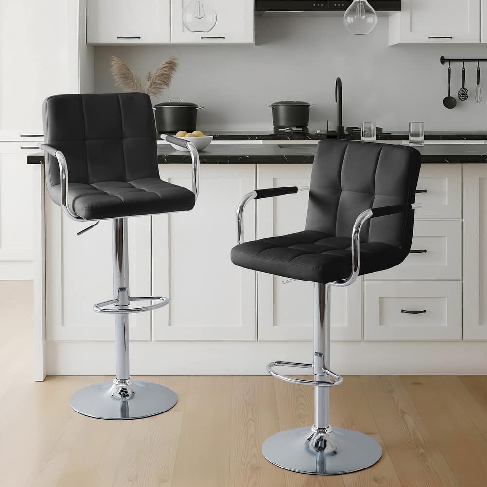 Adjustable Height Bar Stools Set of 2, Modern Square Tufted Upholstered Bar Chairs with Footrest.