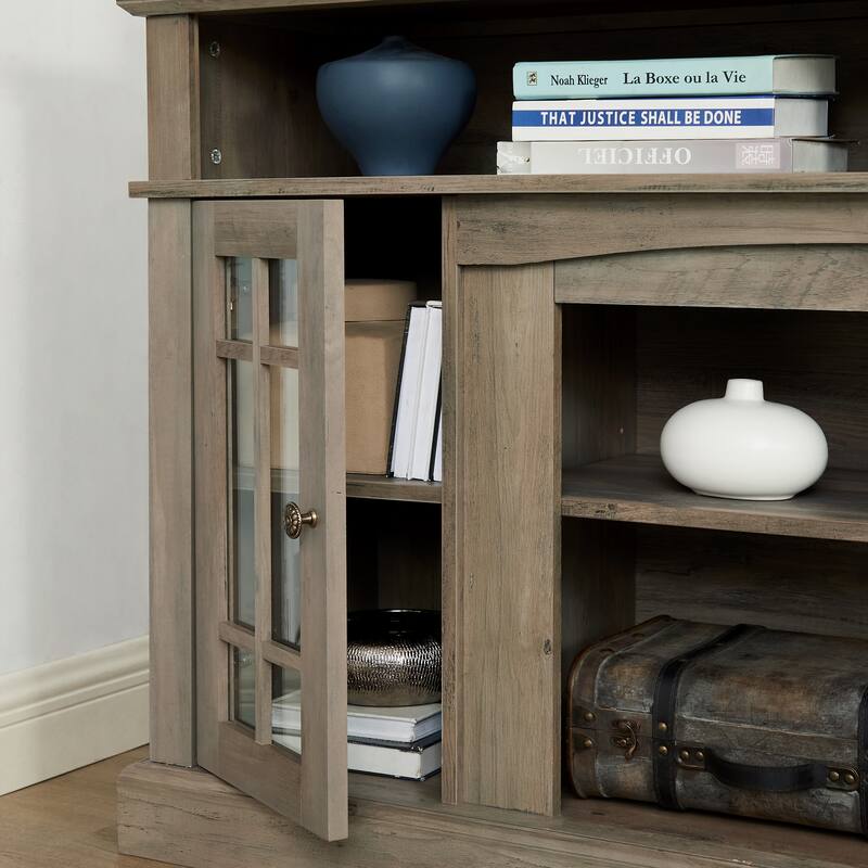 Classic Gray Wash TV Stand with Cable Management and Storage for 65-Inch TVs.