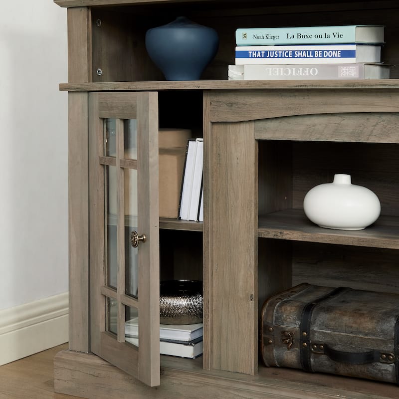 TV Media Stand with 5 Cable Management Cutouts, Console Table with Closed Storage Space, Entertainment Center with Open Shelves