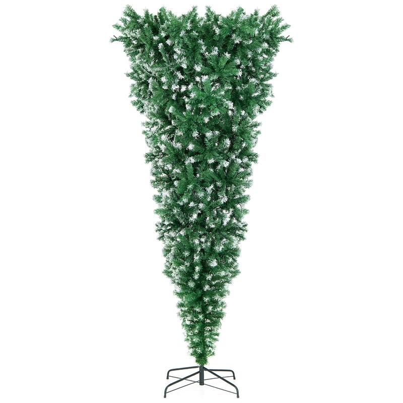 Gymax 7.5FT Pre-Lit Snowy Inverted Christmas Tree Artificial Tree w/