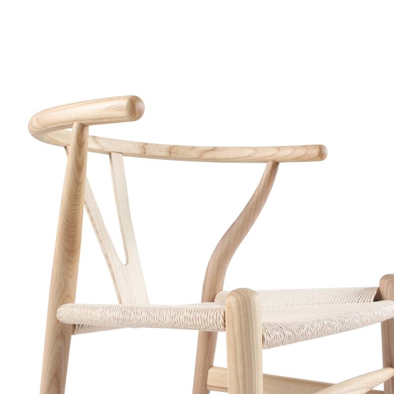 Set of 2 Natural Ash Wood Dining Chairs with Handwoven Paper Cord Seat