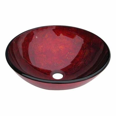 Tempered Glass Vessel Sink with Drain, Rose Red Hand Painted Round Bowl Sink Renovators Supply - Clear