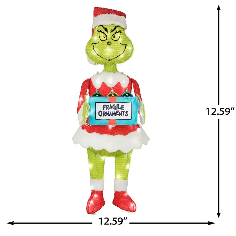 3D Holiday Lighted Tinsel Sculpture-Grinch w/Ornament Box-30"-Dr. Seuss