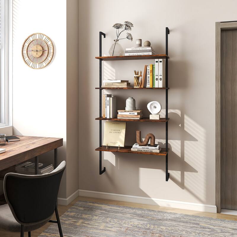 Costway 2 PCS 4-Tier Ladder Shelf Bookshelf Industrial Wall Shelf with - See Details