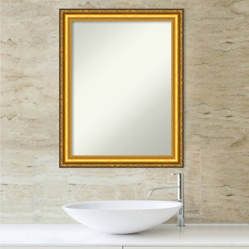 Non-Beveled Wood Bathroom Wall Mirror - Colonial Embossed Gold Frame