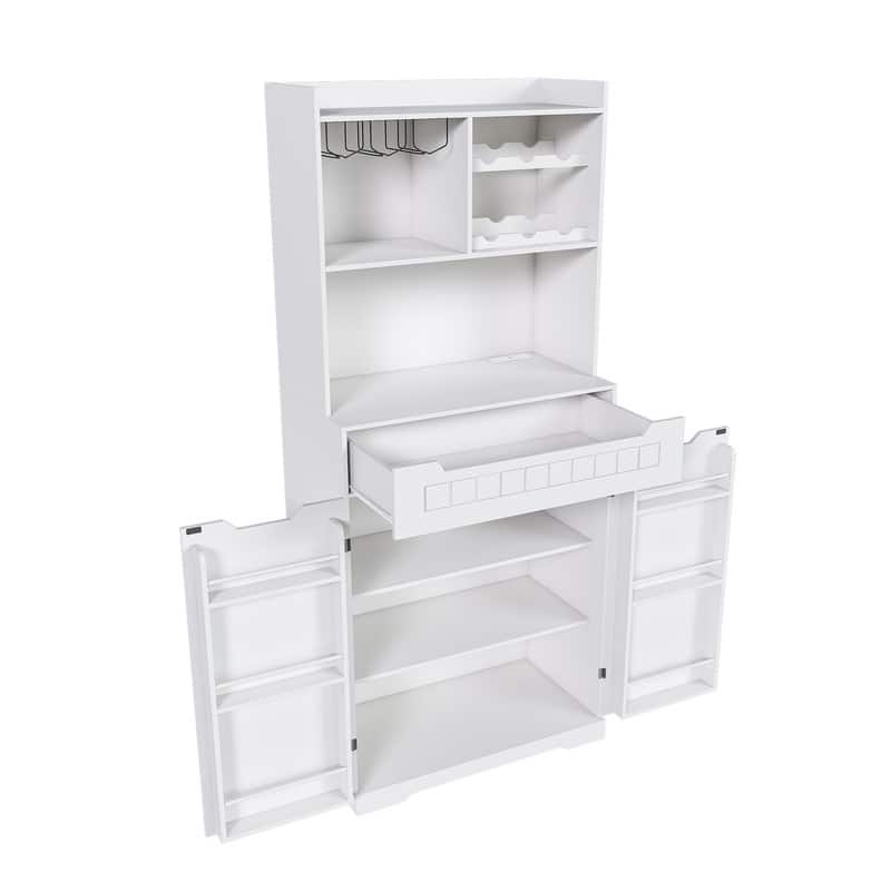 White Modern Farmhouse Buffet Cabinet with Hutch – Kitchen & Dining Room Storage Sideboard Featuring 2 Drawers.