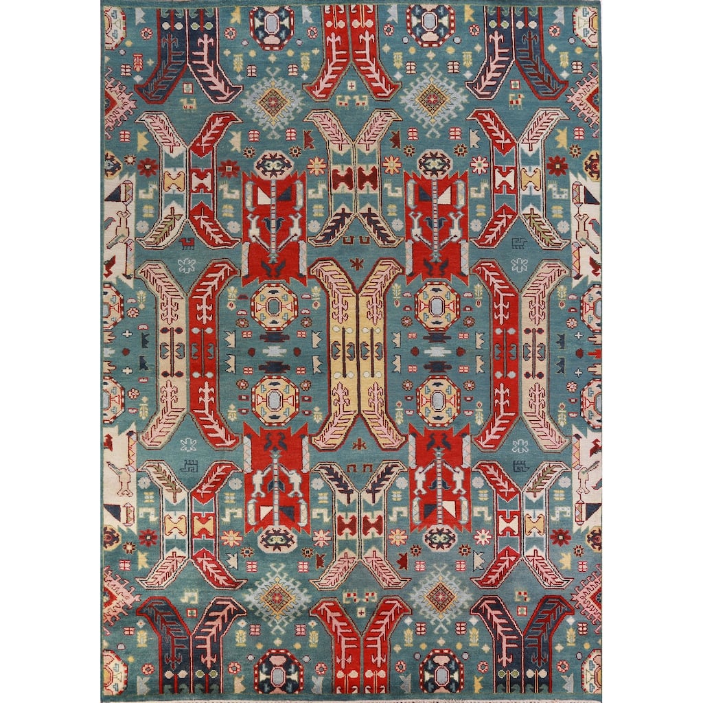 Hand Knotted Oriental 100% Wool Carpet Traditional All-Over Navy Blue & Blues Kazak Area Rug - 12' 1'' X 9' 1''