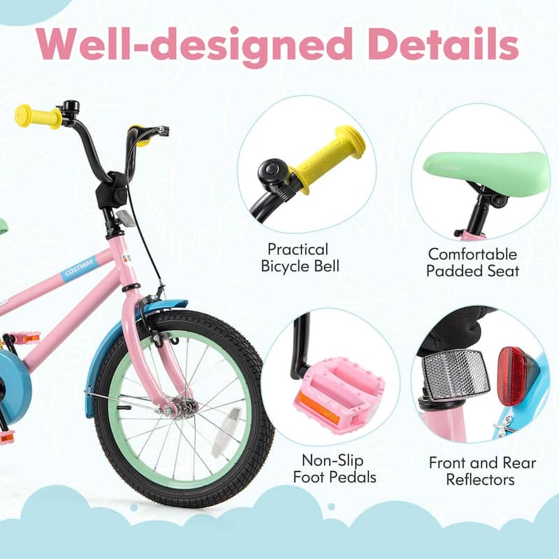 Costway 16" Kids Bike with Adjustable Saddle Handlebar Removable