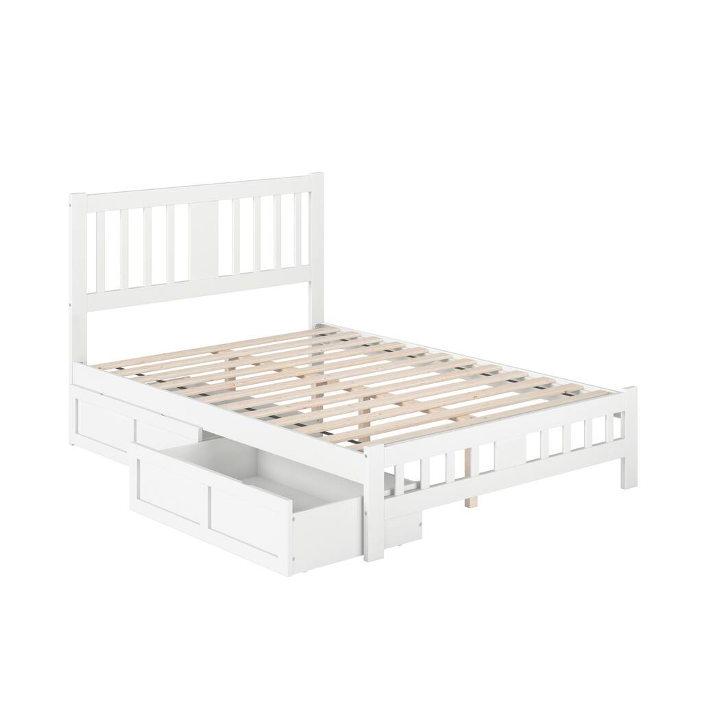 Tahoe Full Platform Bed with Matching Footboard & 2 Storage Drawers in White