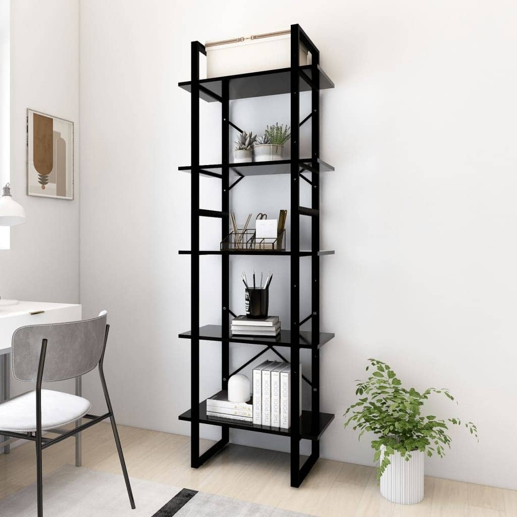 vidaXL 5-Tier Book Cabinet Black 23.6"x11.8"x68.9" Engineered Wood - 23.6"x11.8"x69.9"