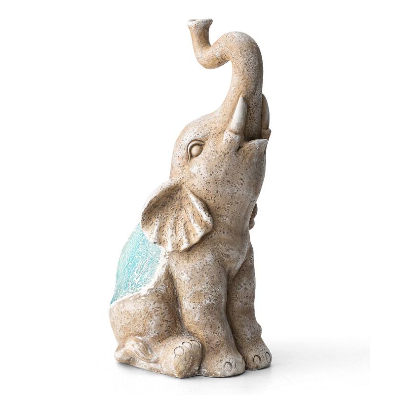 Glitzhome Faux Granite Mosaic Sitting Elephant Sea Horse Mermaid Garden Statue Ocean Figurine