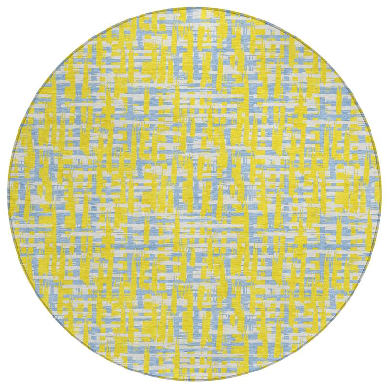 Machine Washable Indoor/ Outdoor Modern Crosshatch Chantille Rug - Yellow - 8' x 8'