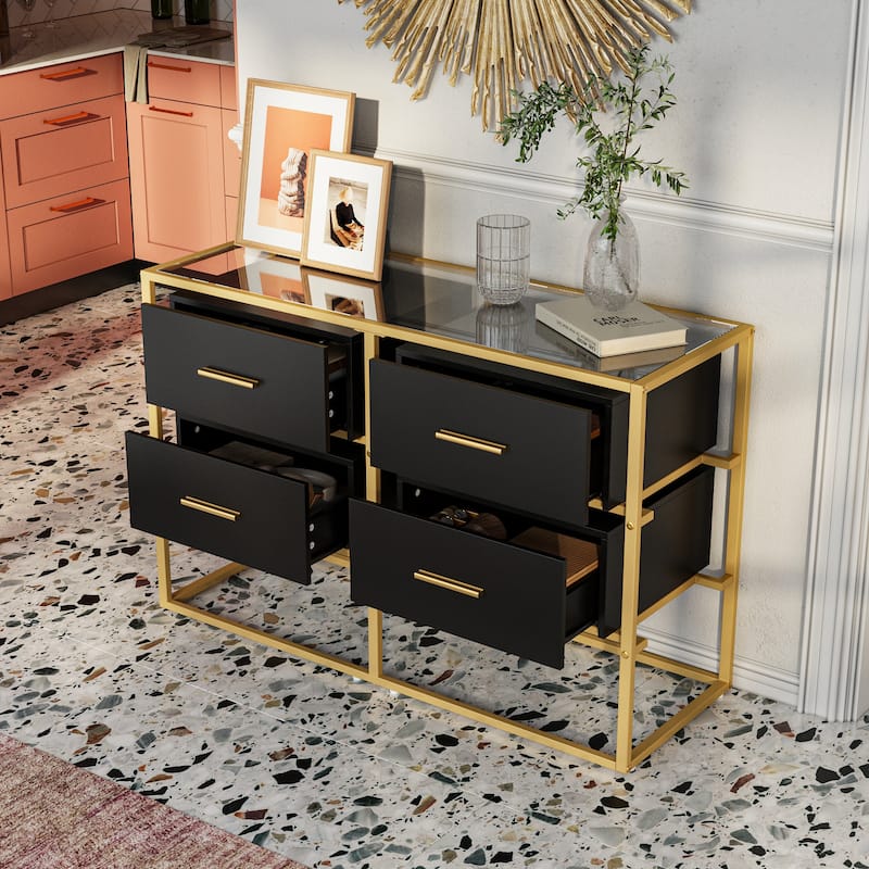 Black Storage Cabinet,Sideboard with 4 Drawers,Adjustable Dividers,Organize Home/Office Clutter