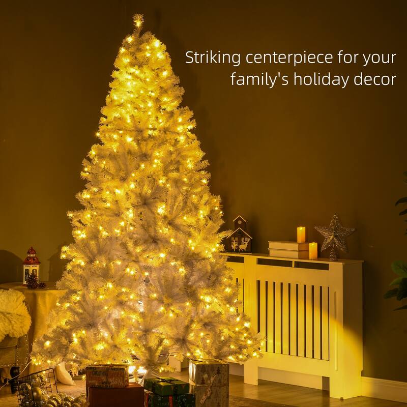 7.5ft Prelit White Artificial Christmas Tree with 500 Warm White LED Lights, Easy Assembly, Holiday Décor