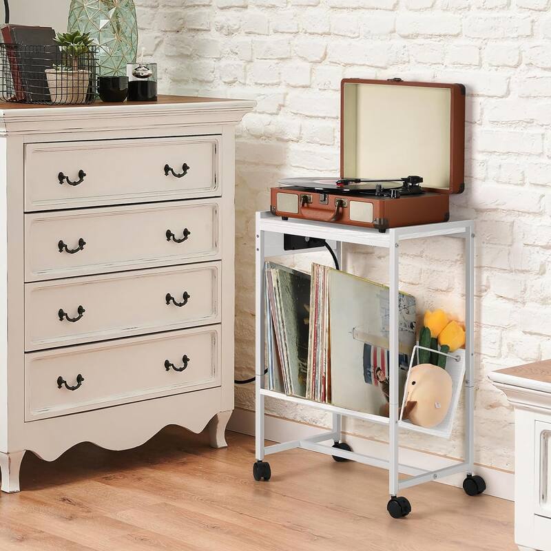 2 Tier Record Player Stand with Charging Station