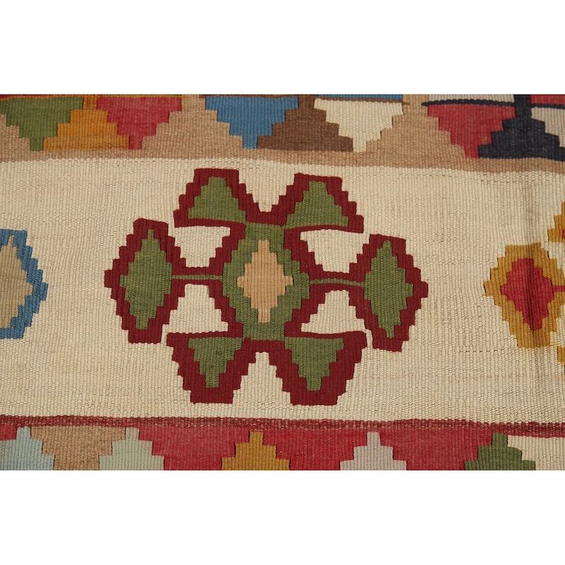 Kilim Qashqai Persian Vintage Rug Handmade Beige Wool Carpet - 4'7"x 7'4"